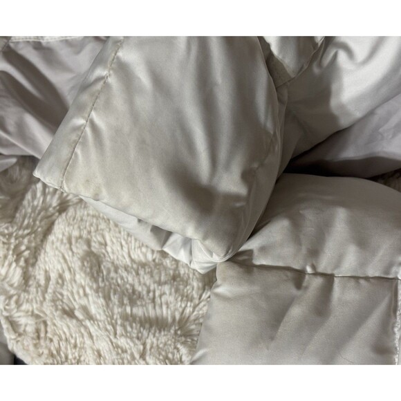 Women's L Eddie Bauer Sun Valley Down Parka Faux Fur Trim Hood Vapour White Coat - Picture 10 of 11